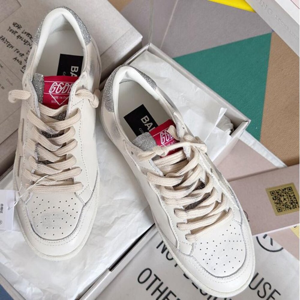 Golden Goose Women's Silver Tail Beige Star Dirty Shoes